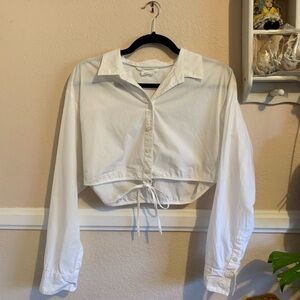 Anthropologie White Long Sleeve Crop Button Down